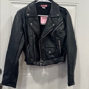 Vixen by Micheline Pitt Black Faux Vegan Leather Jacket Womens large New NWT